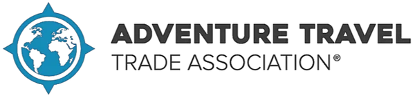 Adventure Travel Trade Association logo with blue compass and globe design on transparent background